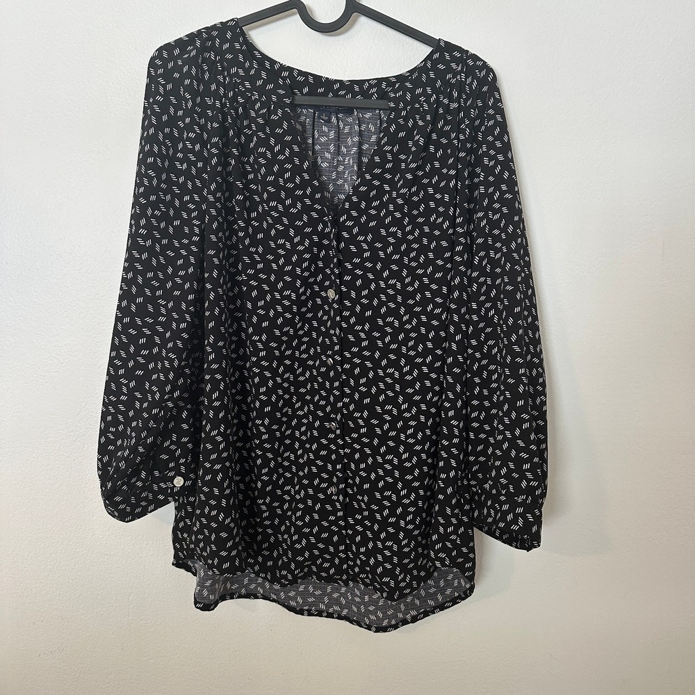 Adrienne Vittadini Black Sheer Printed Long-Sleeve Blouse